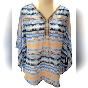 Boho Blouse Kimono Sleeves, Gold & Cremesicle Embellishments Size M